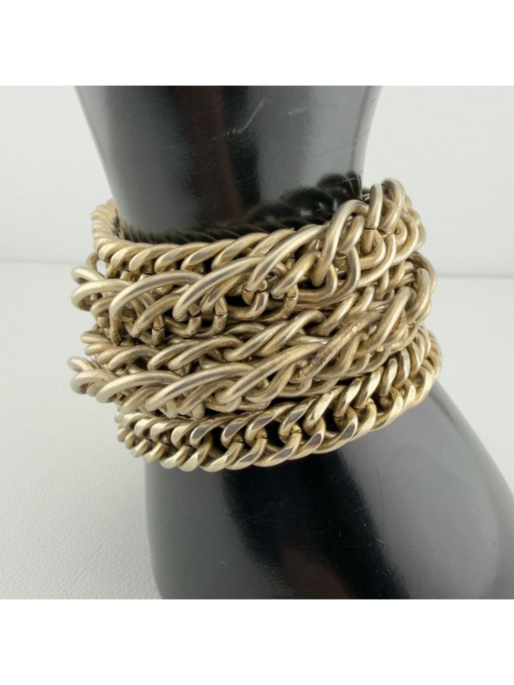 Gold Tone Multi Strand Chain Magnetic Bracelet Wide Chainmail Statement Cuff